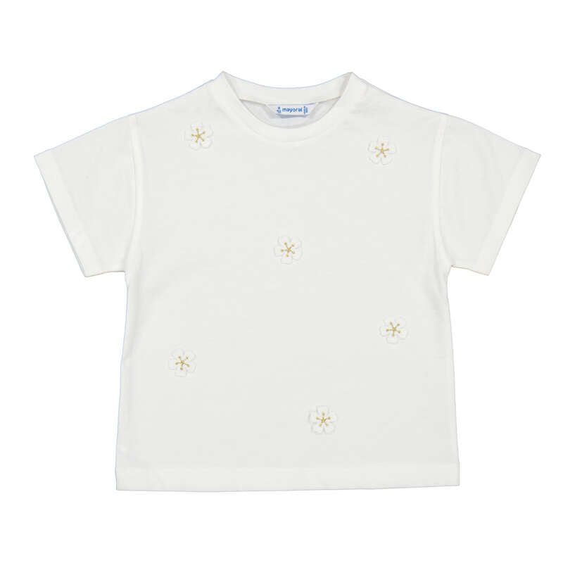 White Tee Shirt with Applique Flowers
