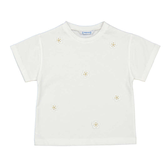 White Tee Shirt with Applique Flowers