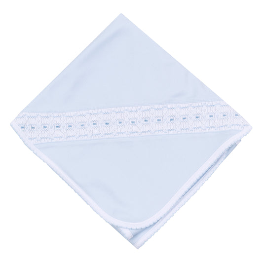 Landry Smocked Receiving Blanket - Light Blue