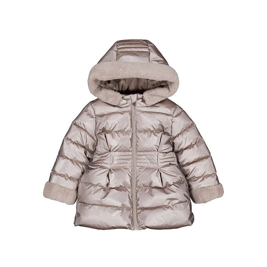 Metallic Faux Fur Puffer Jacket