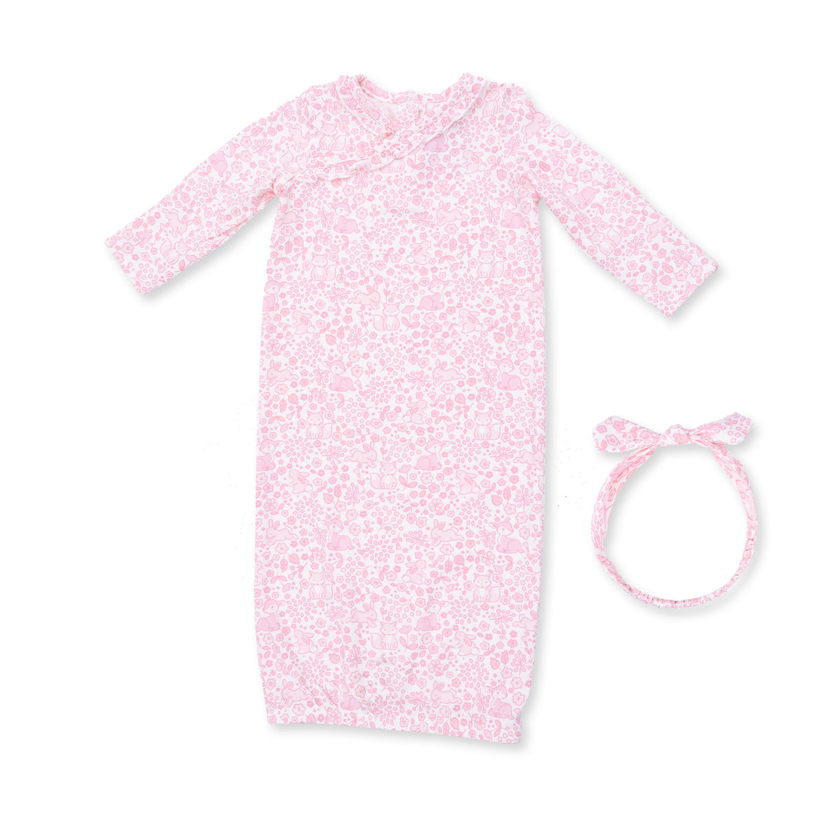 Kimono Gown and Knot Headband-Baby Woodland