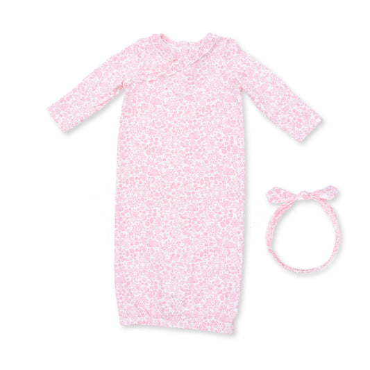 Kimono Gown and Knot Headband-Baby Woodland