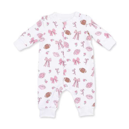 Baseball Collar Button Up Romper-Football Bows