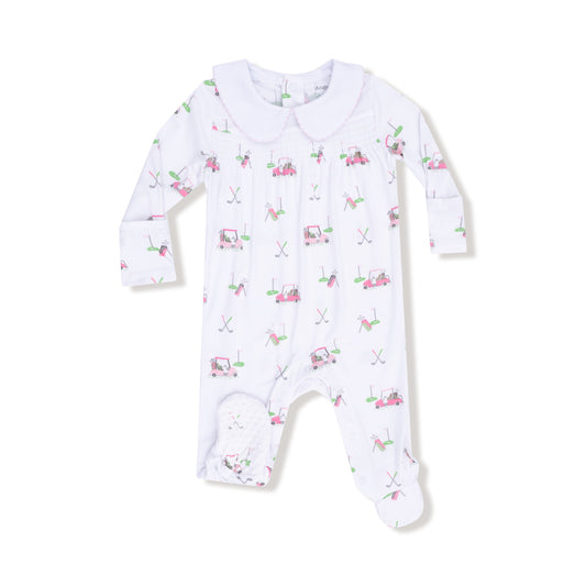 Baby Golf Carts Pink Smocked Peter Pan Snap Footie