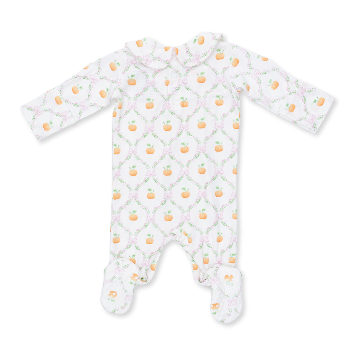 Smocked Peter Pan Snap Footie-Pretty Pumpkin Trellis