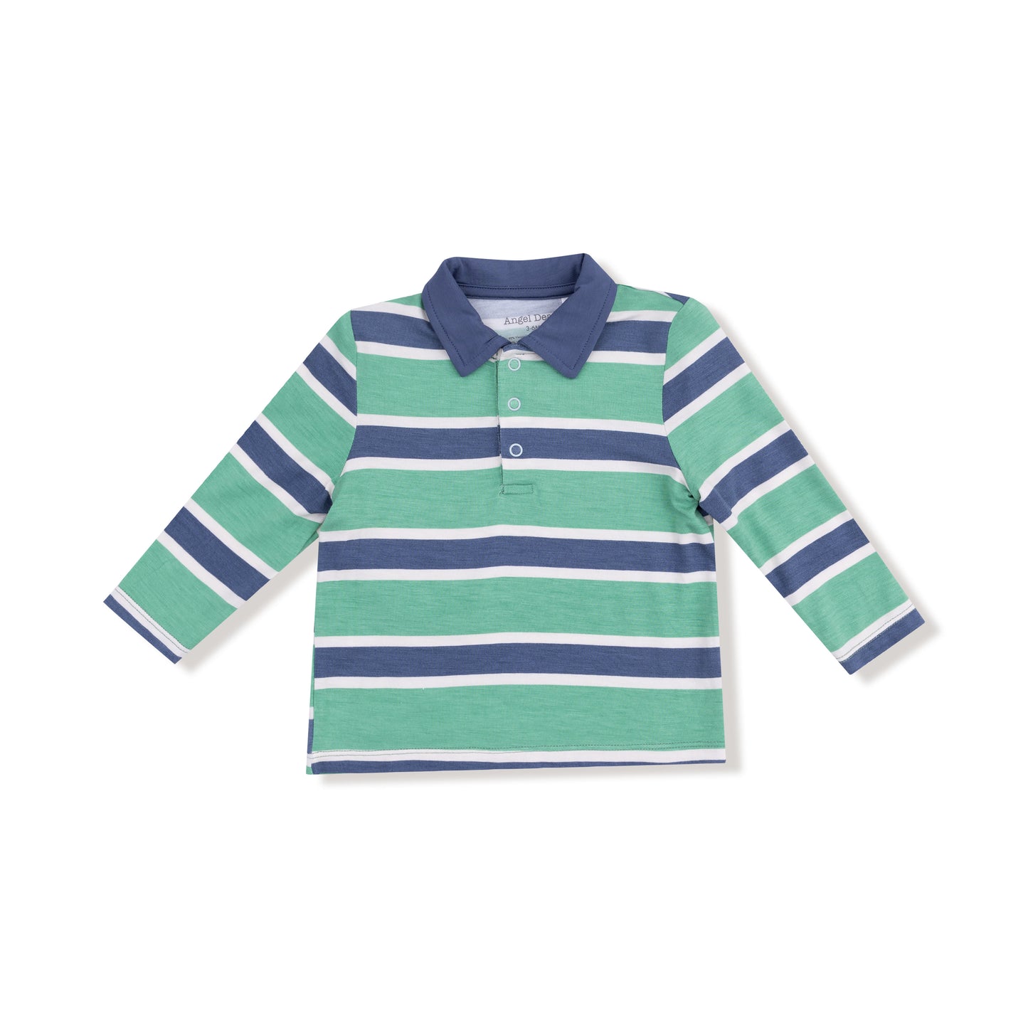 Green/Navy Rugby Stripe Polo Long Sleeve Shirt