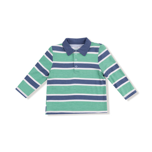 Green/Navy Rugby Stripe Polo Long Sleeve Shirt