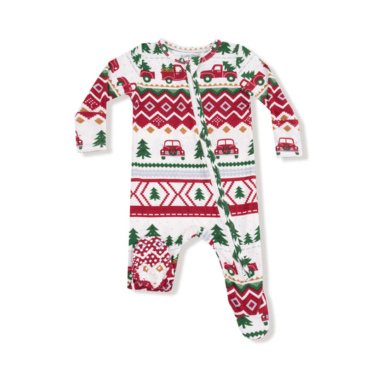 Red Truck Fair Isle 2 Way Zipper Footie