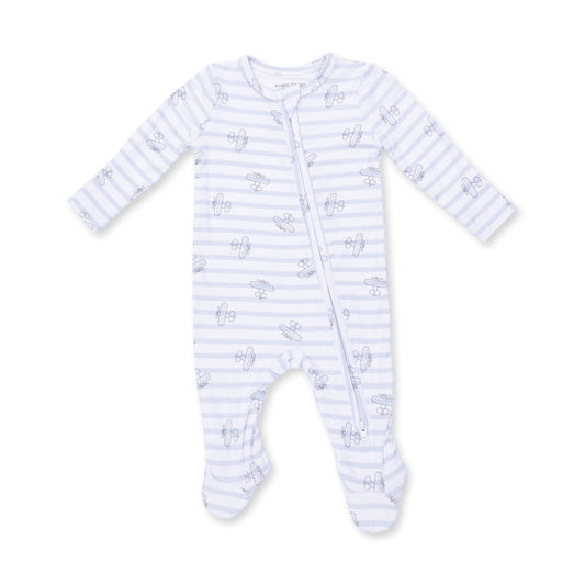 2 Way Zipper Footie-Airplane Stripe