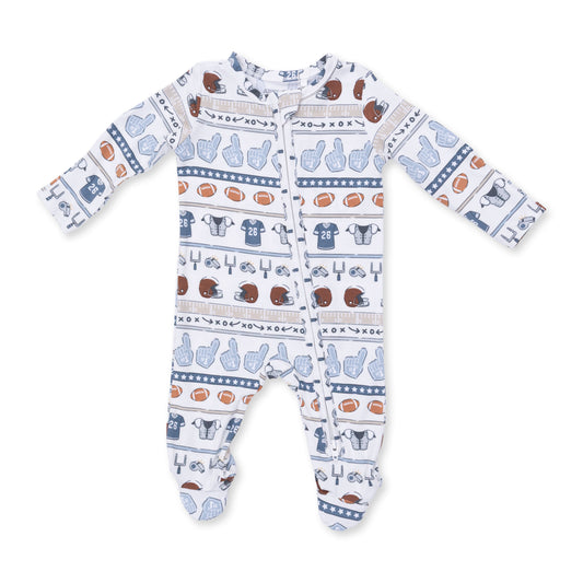 2 Way Zipper Footie-Football Stripe