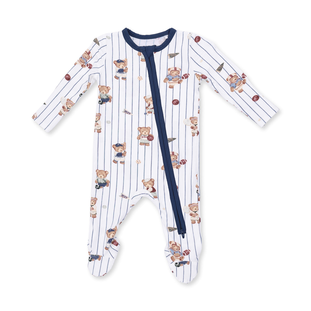 2 Way Ruffle Back Zipper Footie-Sports Bear
