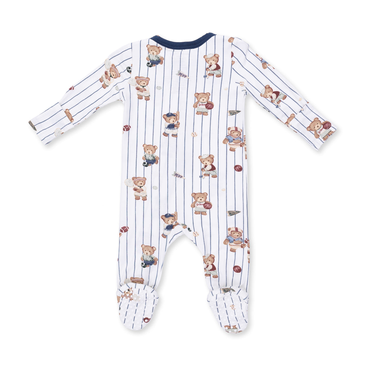 2 Way Ruffle Back Zipper Footie-Sports Bear