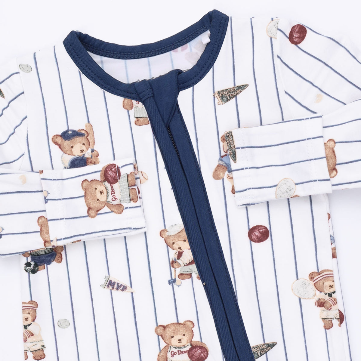 2 Way Ruffle Back Zipper Footie-Sports Bear