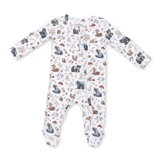 2 Way Ruffle Back Zipper Footie-Woodland Animals