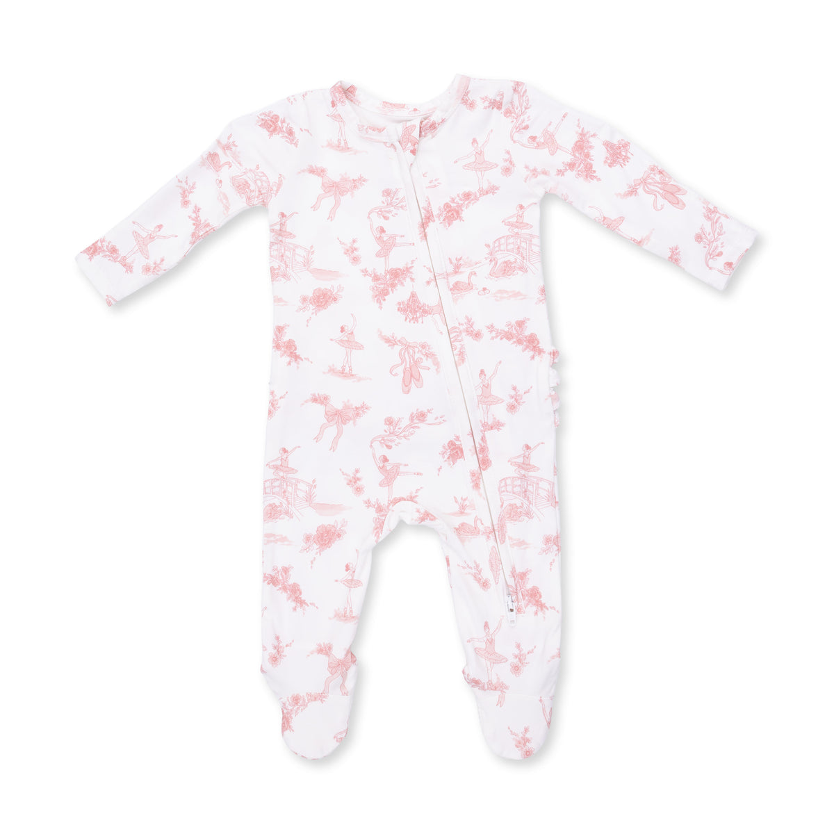 2 Way Ruffle Back Zipper Footie-Ballet Toile