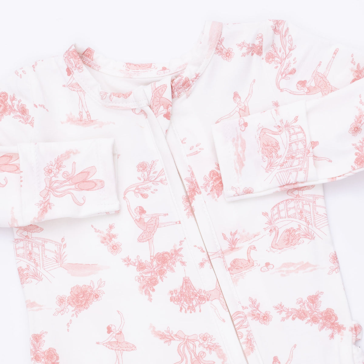 2 Way Ruffle Back Zipper Footie-Ballet Toile