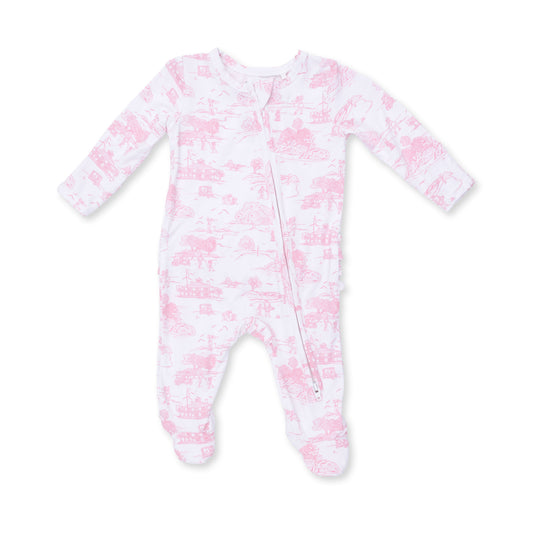 2 Way Ruffle Back Zipper Footie-Golf Toile Pink