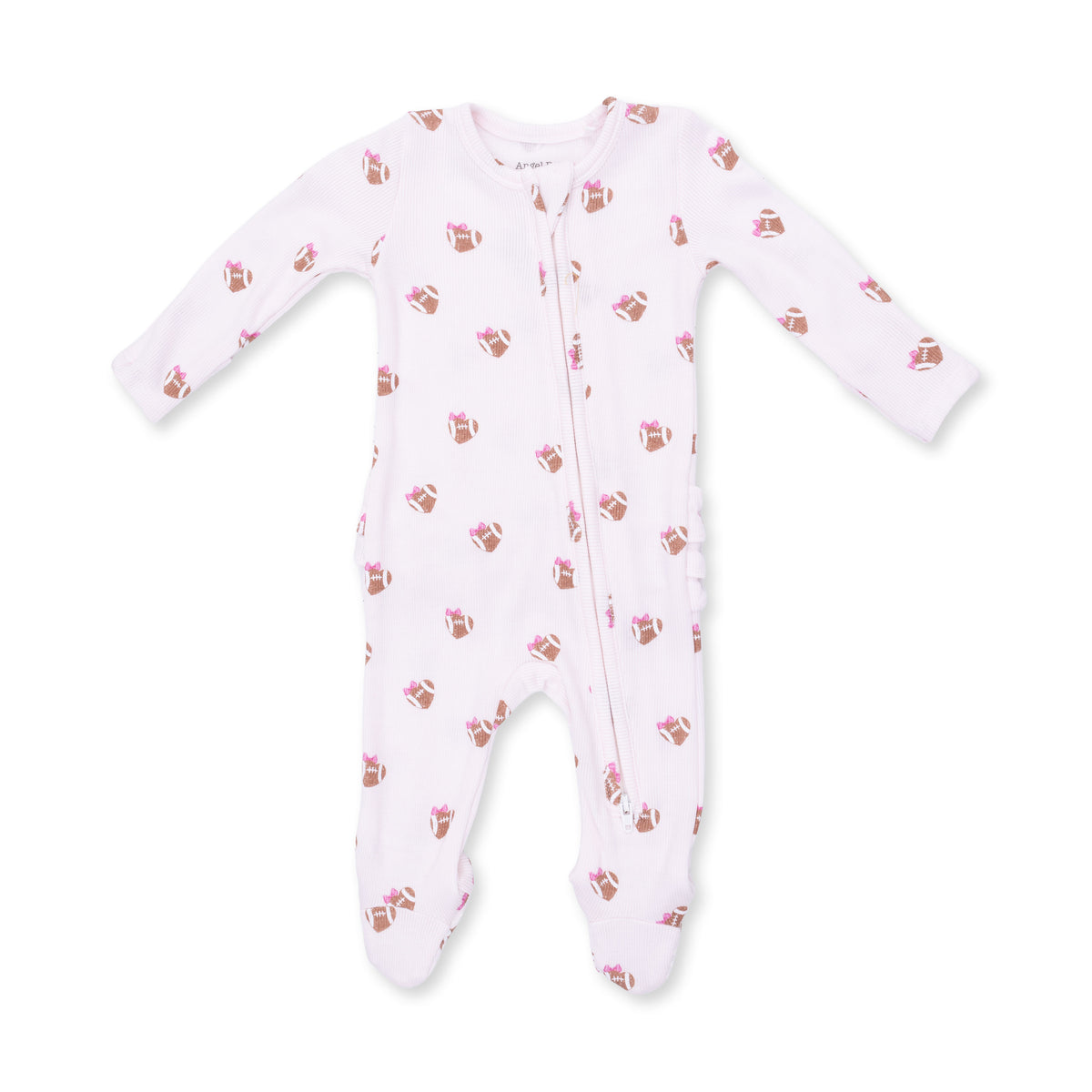 2 Way Ruffle Back Zipper Footie-Mini Football Hearts