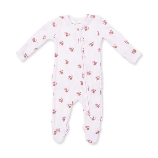 2 Way Ruffle Back Zipper Footie-Mini Football Hearts
