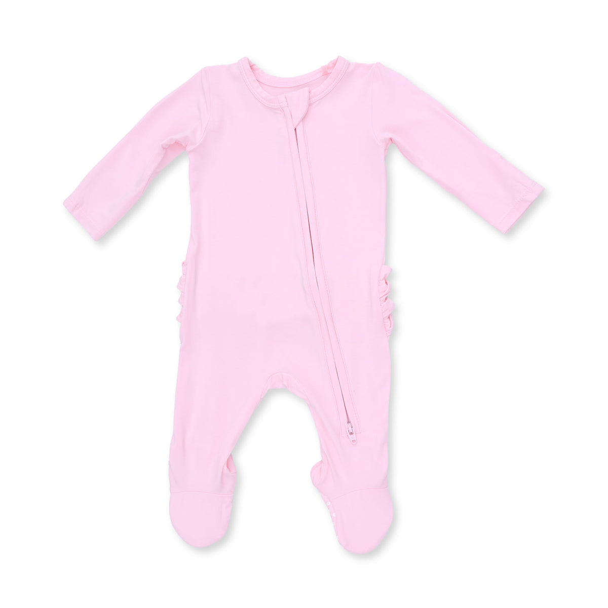 2 Way Ruffle Back Zipper Footie-Solid Pink A Boo