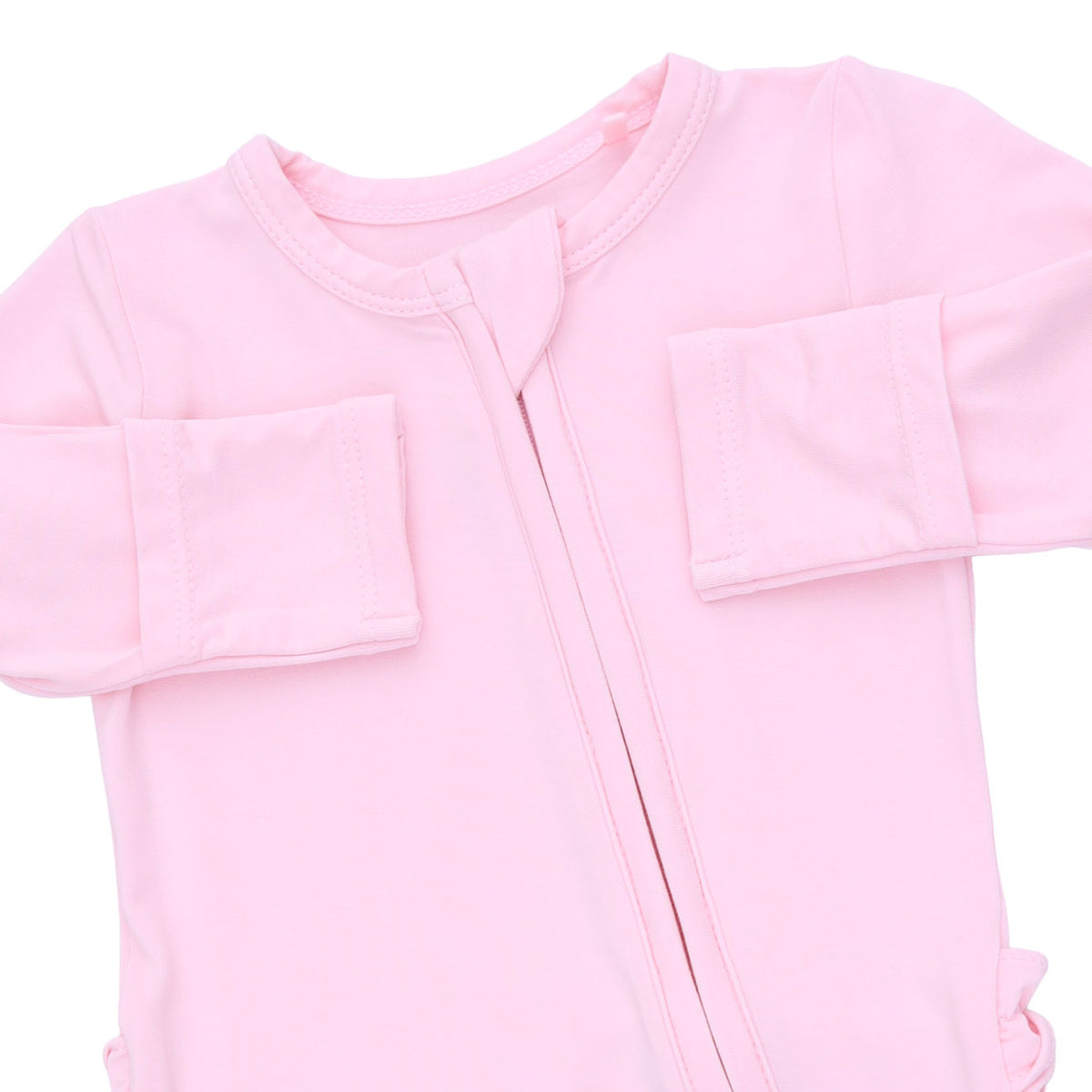 2 Way Ruffle Back Zipper Footie-Solid Pink A Boo