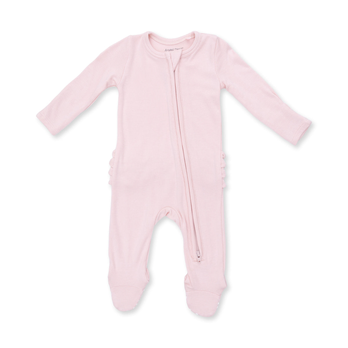 2 Way Ruffle Back Zipper Footie-Solid Veiled Pink Rib