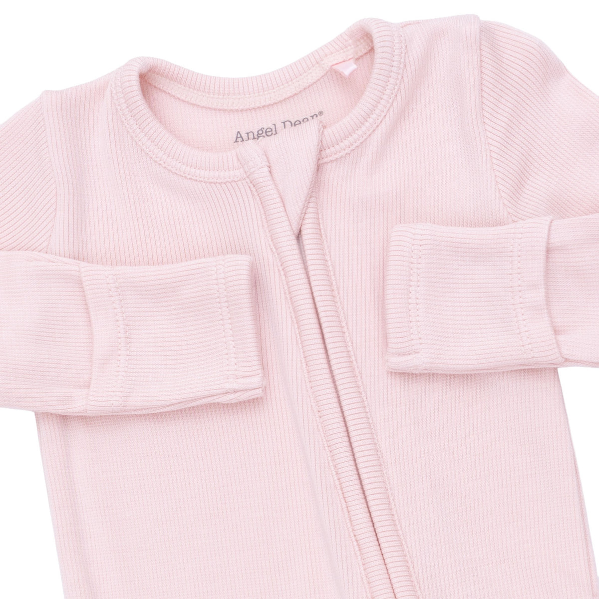 2 Way Ruffle Back Zipper Footie-Solid Veiled Pink Rib