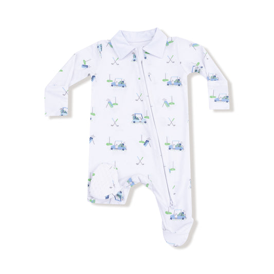Blue Baby Golf Carts Polo 2 Way Zip Footie