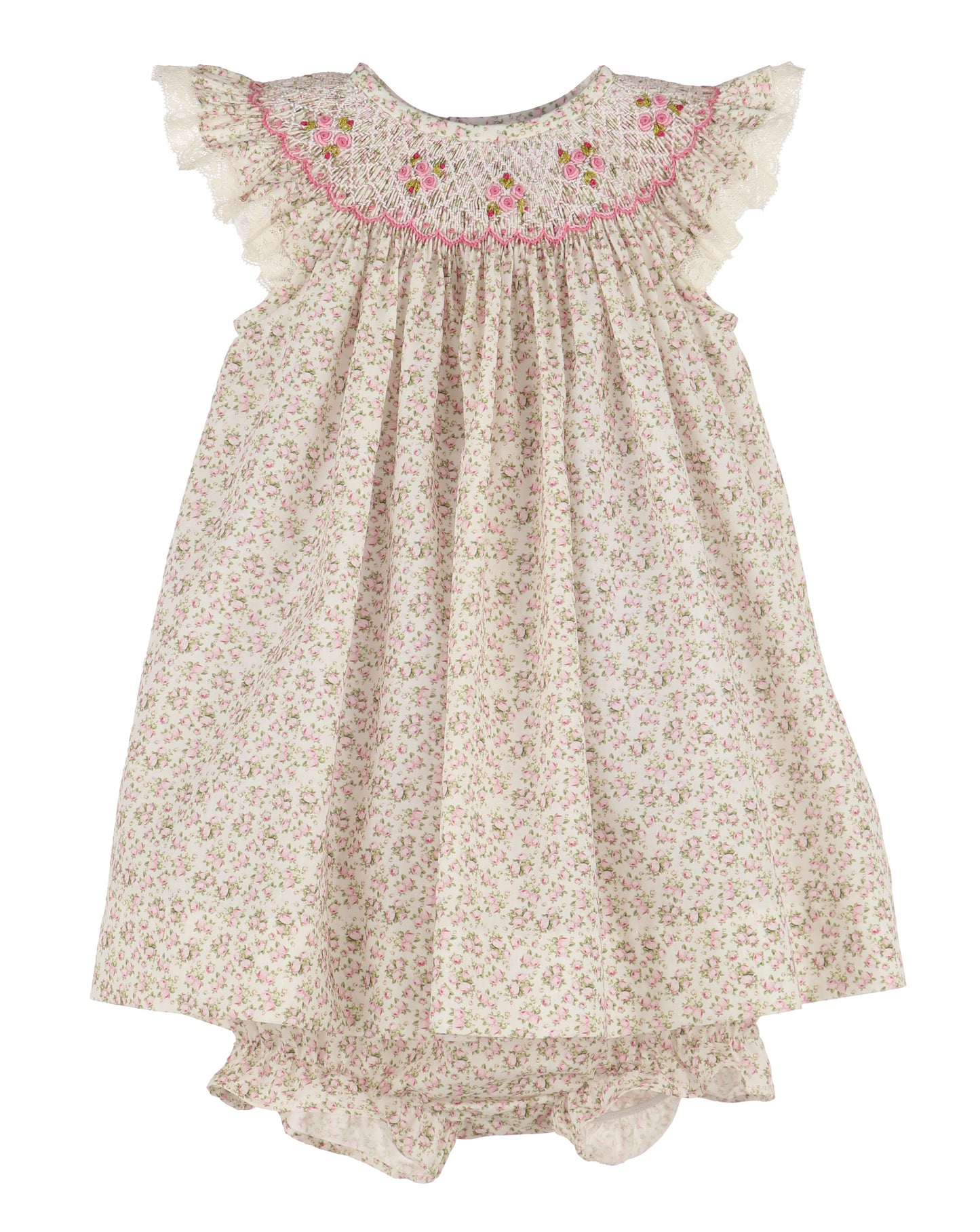 Pink Tea Roses Smocked Bishop