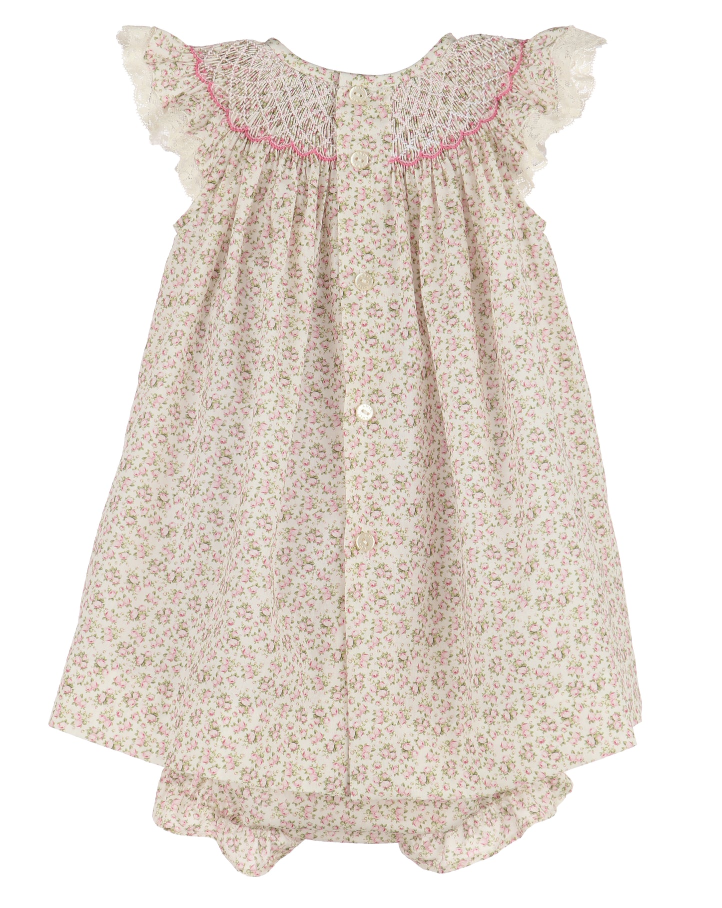 Pink Tea Roses Smocked Bishop