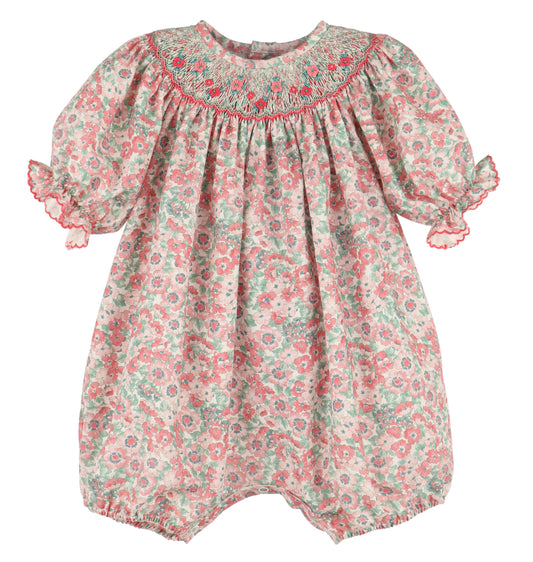 Scarlet Blush Floral Smocked Bubble