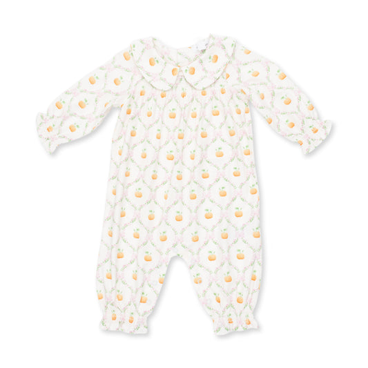 Smocked Long Sleeve Romper-Pretty Pumpkin Trellis