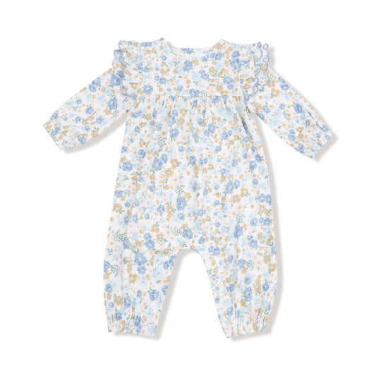 Sweet Rose Calico Long Sleeve Petal Ruffle Romper
