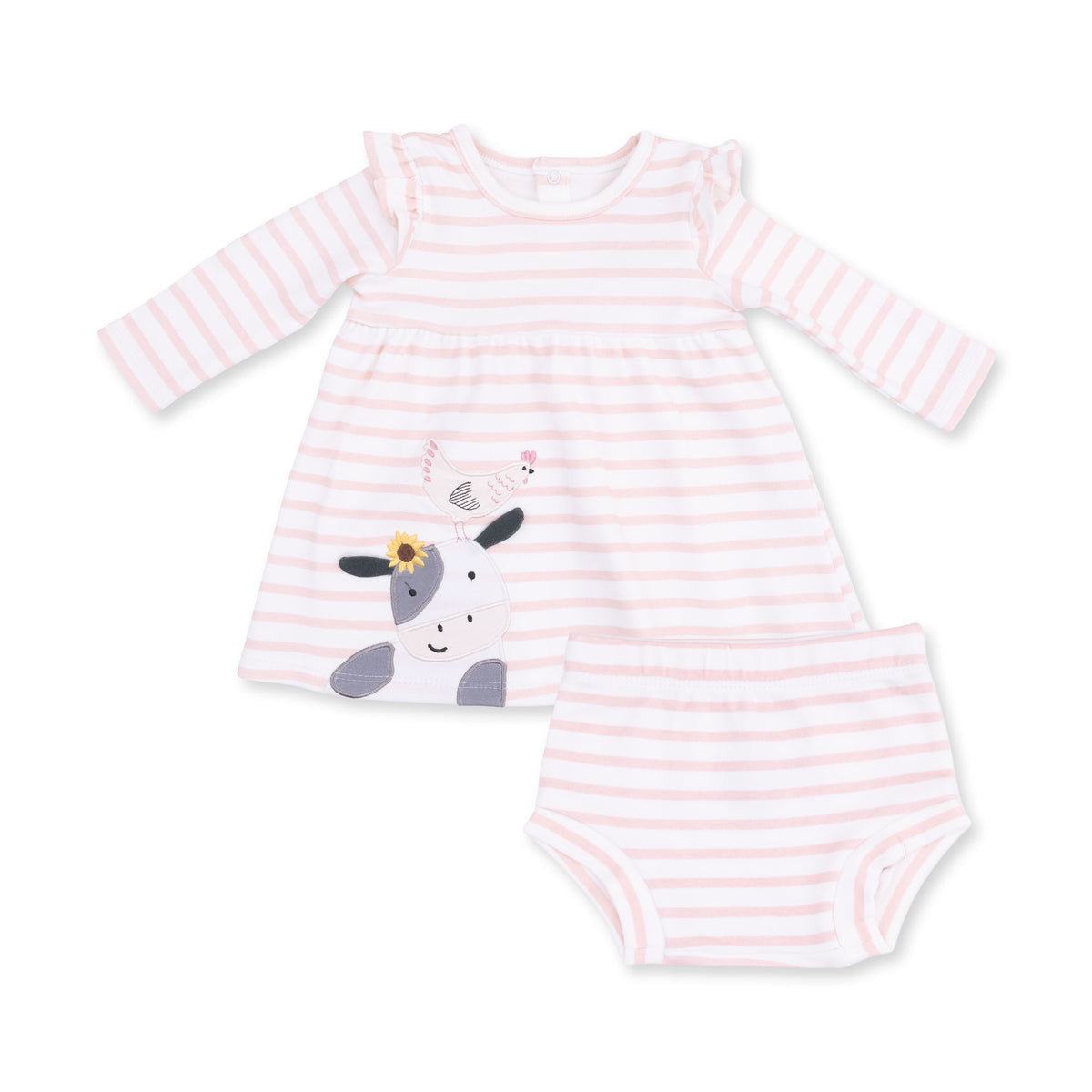 Long Sleeve Dress with Ruffle and Bloomer-Cows Pink