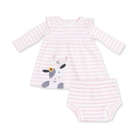 Long Sleeve Dress with Ruffle and Bloomer-Cows Pink
