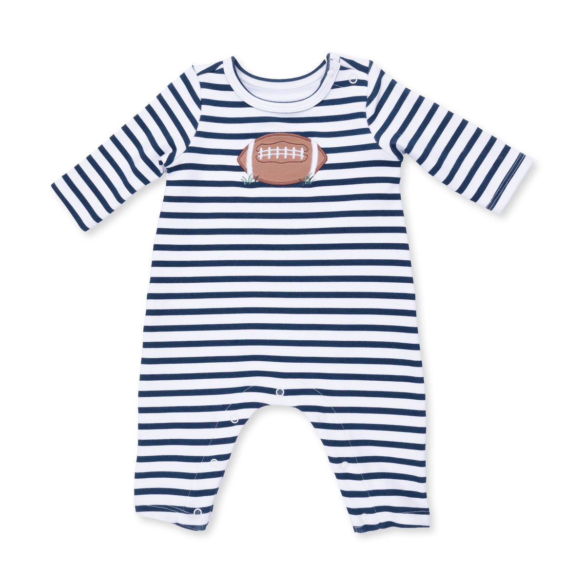 Long Sleeve Snap Shoulder Romper-Football Navy