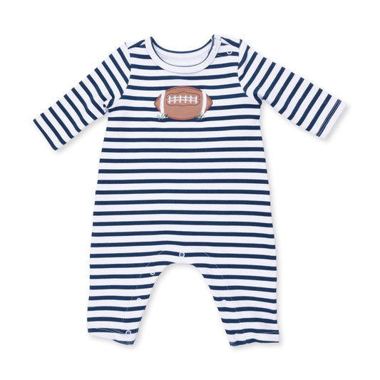 Long Sleeve Snap Shoulder Romper-Football Navy