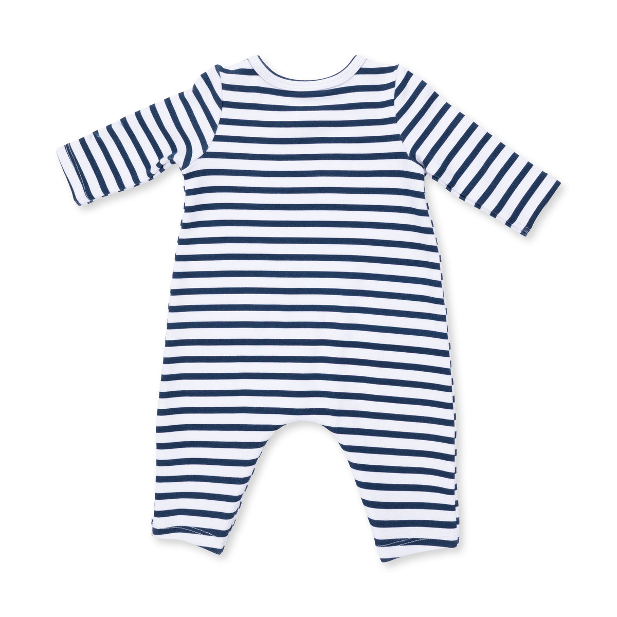 Long Sleeve Snap Shoulder Romper-Football Navy