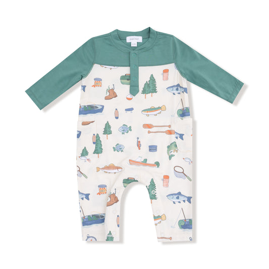 Fishing Things Romper with Contrast Sleeve