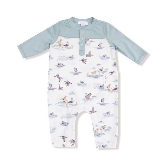 Migrating Mallards Romper with Contrast Sleeve