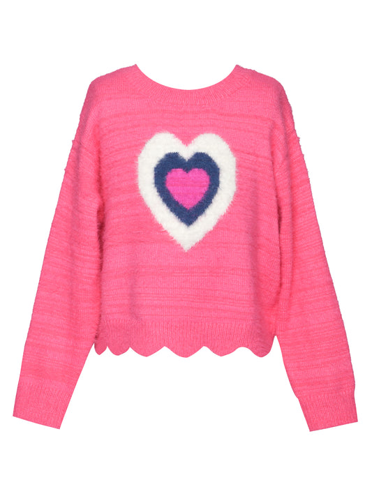 Scallop Hem Heart Sweater