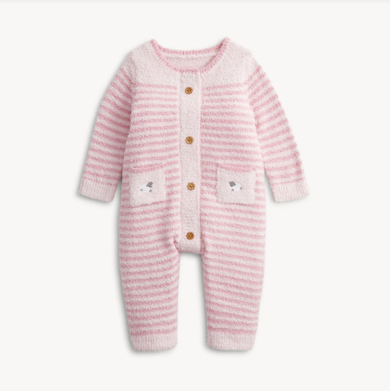 Chenille Sweater Romper-Pink