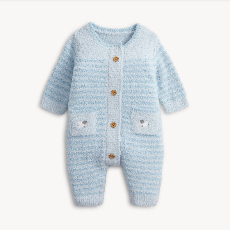 Chenille Sweater Romper Blue