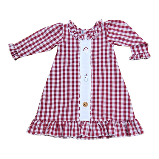 Nightgown w/Embroidered Santa,Milk,and Cookies