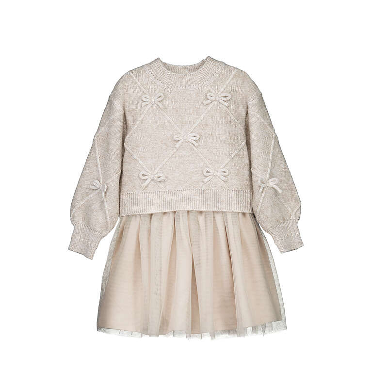 Tulle Slip Dress with Bow Sweater