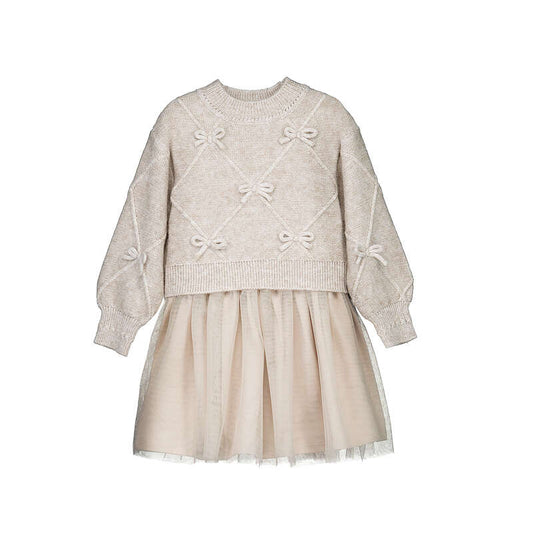 Tulle Slip Dress with Bow Sweater