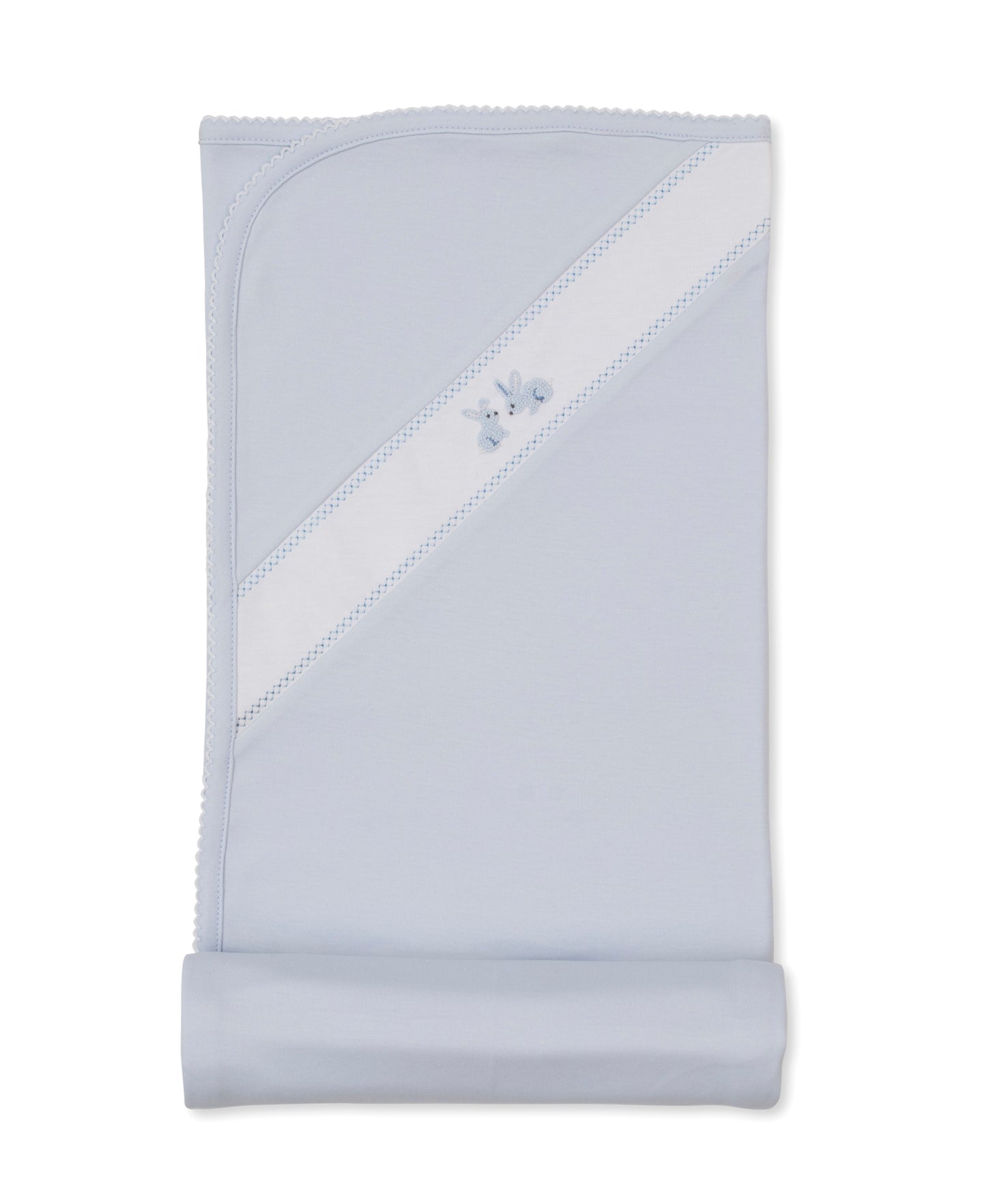 Premier Springtime Bunny Fun Blue Hand Emb. Blanket