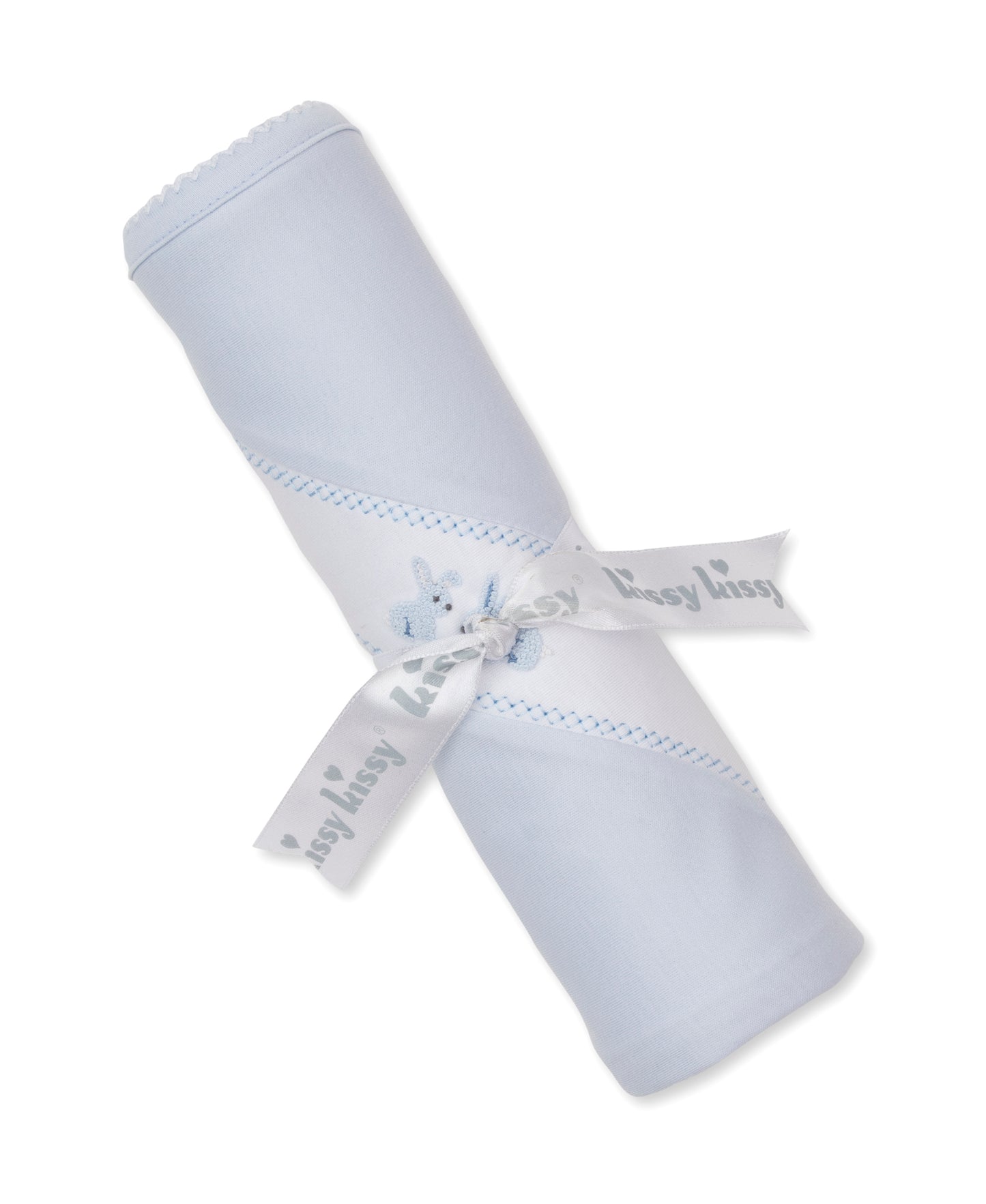 Premier Springtime Bunny Fun Blue Hand Emb. Blanket