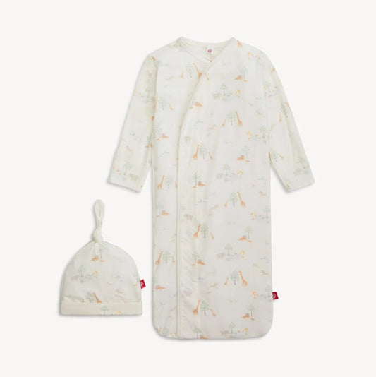 Magnetic Gown & Hat Set-White Serene Safari