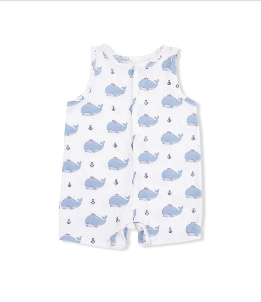 Sleeveless Shortie Romper- Bubbly Sailor Whales